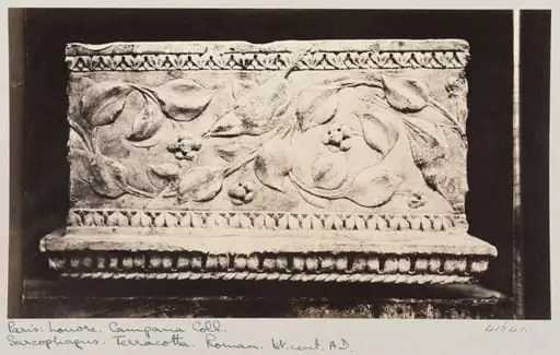 Bas-relief portion of marble tomb with birds and flowers, by Louise Laffon