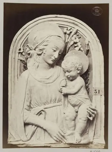 Bas-relief Virgin and Child in enamelled earthenware by Luca della Robbia, by Louise Laffon