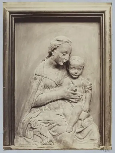 Bas-relief Virgin and Child in terra cotta of the school of Ghiberti, by Louise Laffon