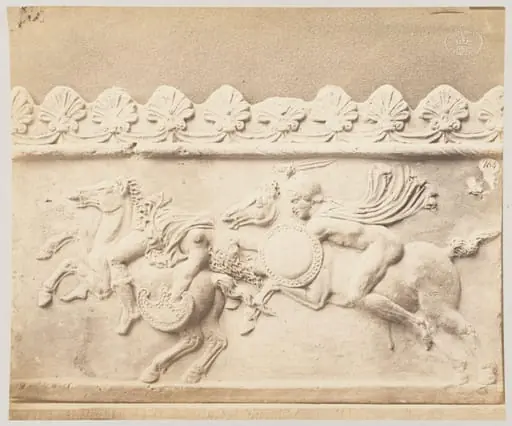 Combat between an Amazon and a Greek warrior, bas-relief in terra cotta, by Louise Laffon