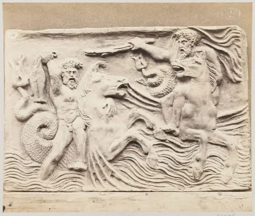 Combat of Tritons, bas-relief in terra cotta, by Louise Laffon