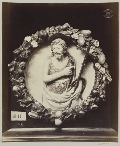 Enamelled earthenware bas-relief medallion of Saint John the Baptist, by Louise Laffon