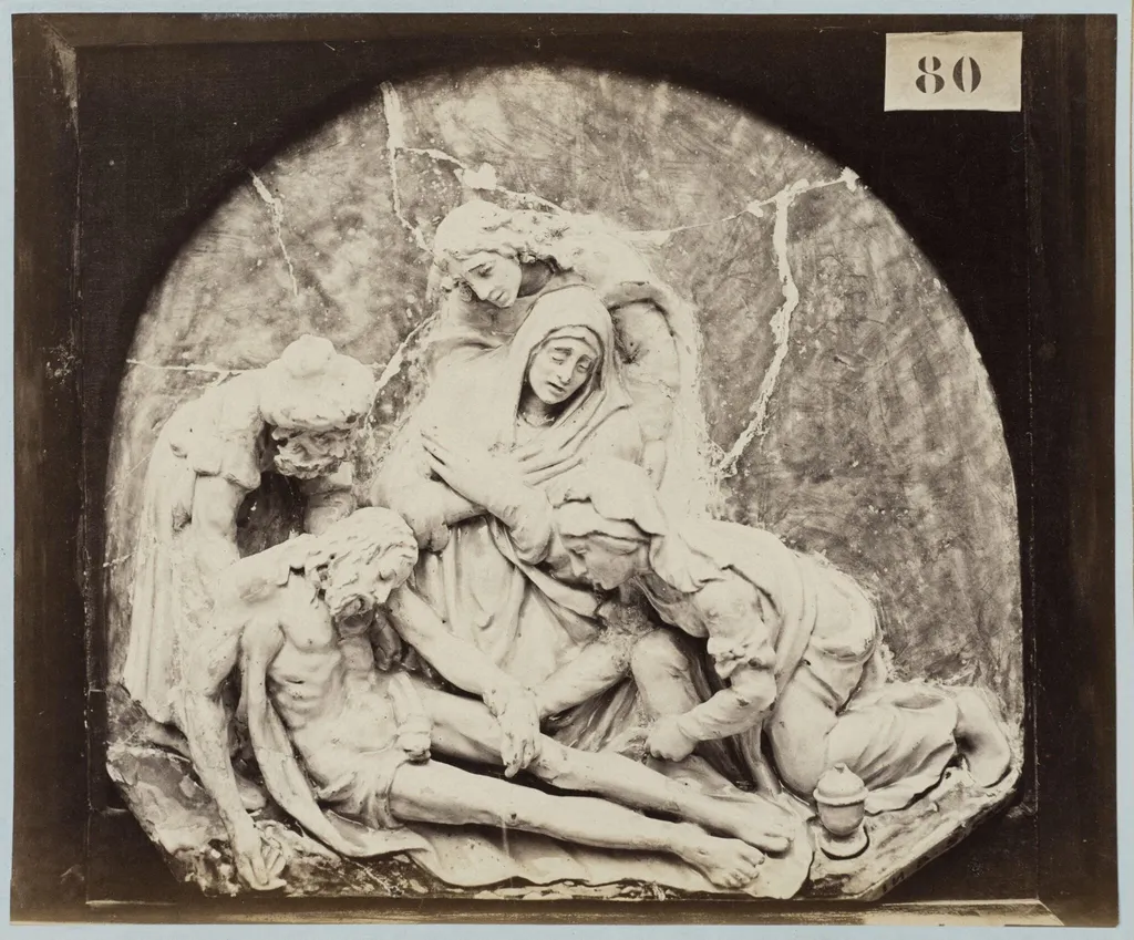 Enamelled earthenware bas-relief of the deposition from the cross, by Louise Laffon, photographic, 1864