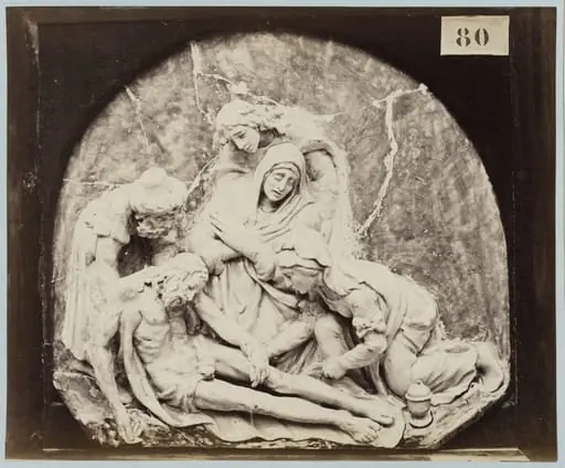 Enamelled earthenware bas-relief of the deposition from the cross, by Louise Laffon