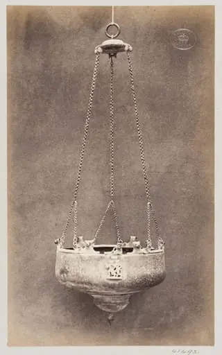 Etruscan Bronze Lamp suspended by chains, by Louise Laffon