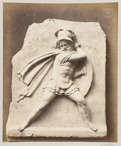 Fighting Warrior, bas-relief in terra cotta, by Louise Laffon