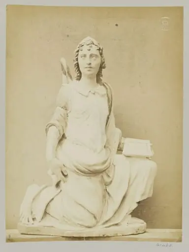 Figure of an Angel Kneeling, enamelled earthenware, by Louise Laffon