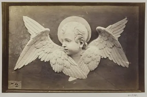Head of Seraph in glazed earthenware, by Louise Laffon