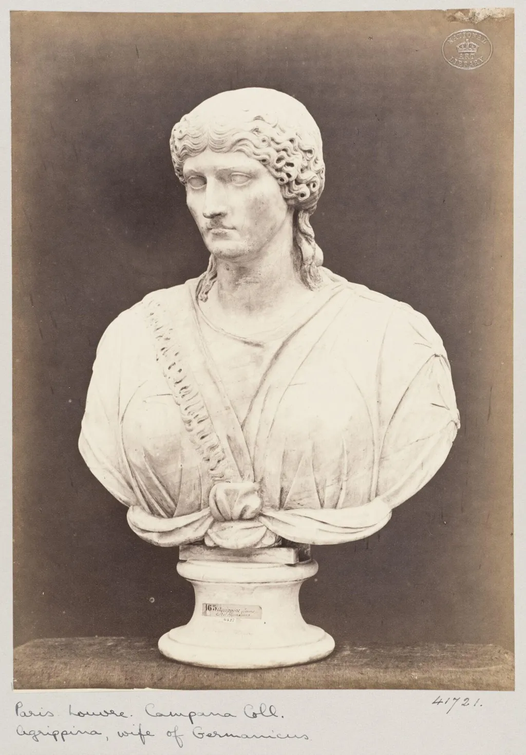 Marble bust of Agrippina, wife of Germanicus, by Louise Laffon, photographic, 1864