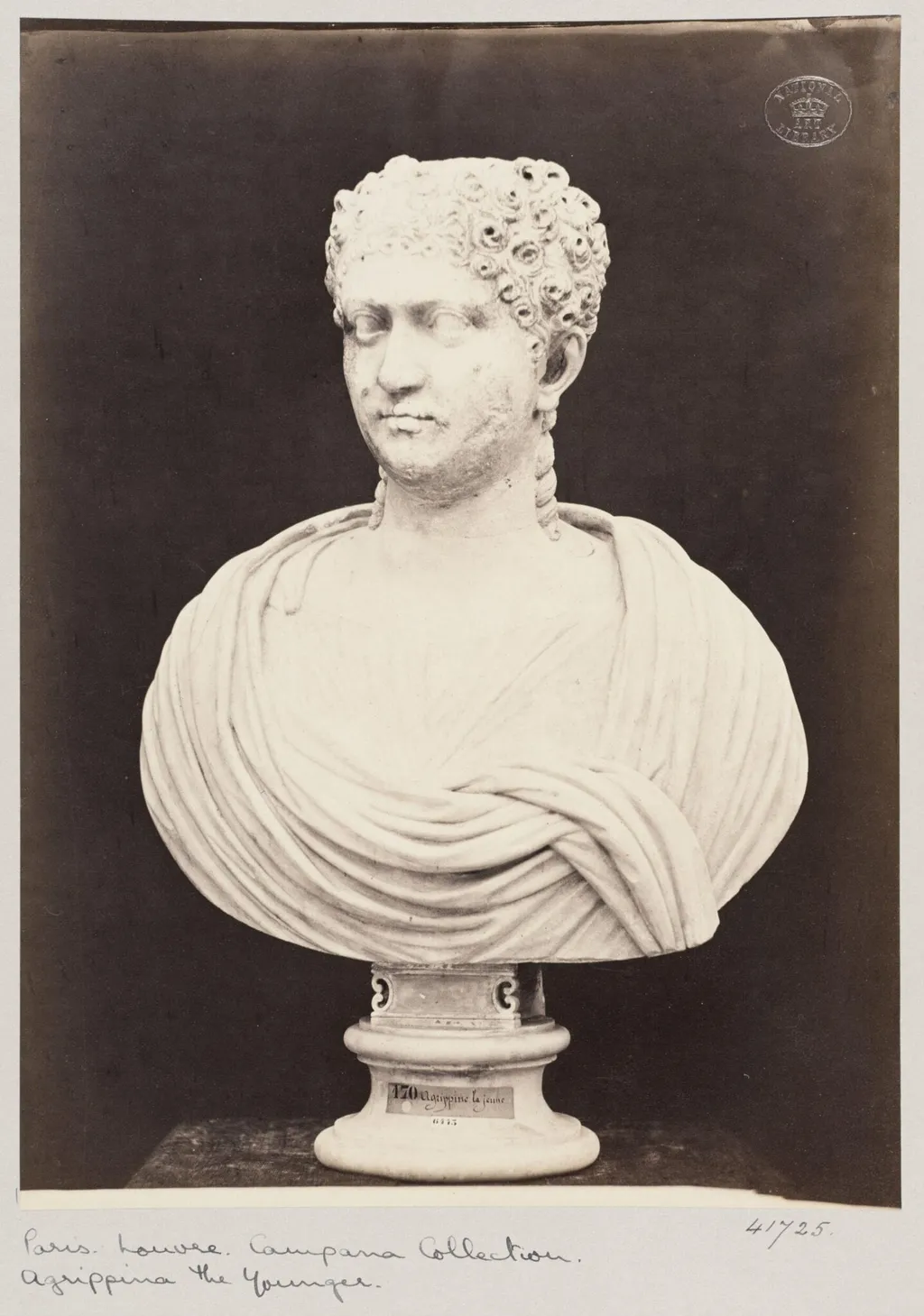 Marble bust of Agrippine the younger, by Louise Laffon, photographic, 1864