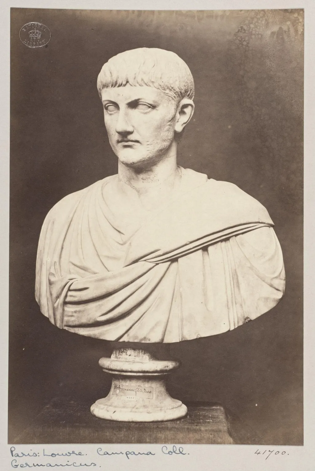 Marble bust of Germanicus, son of Drusus, by Louise Laffon, photographic, 1864