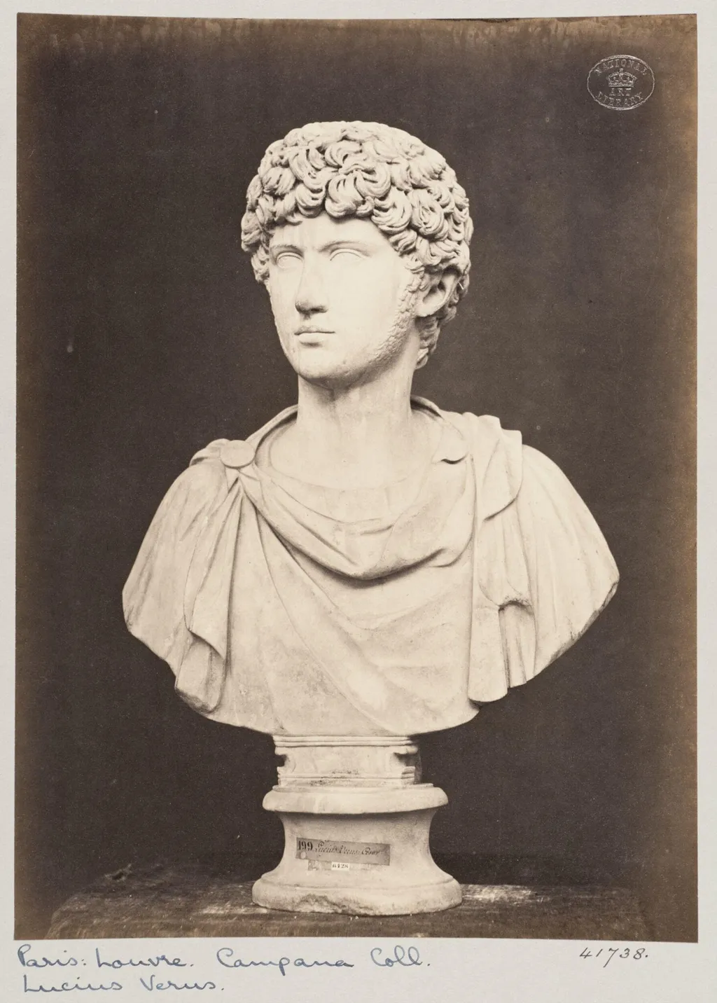 Marble bust of Lucius Verus, by Louise Laffon, photographic, 1864