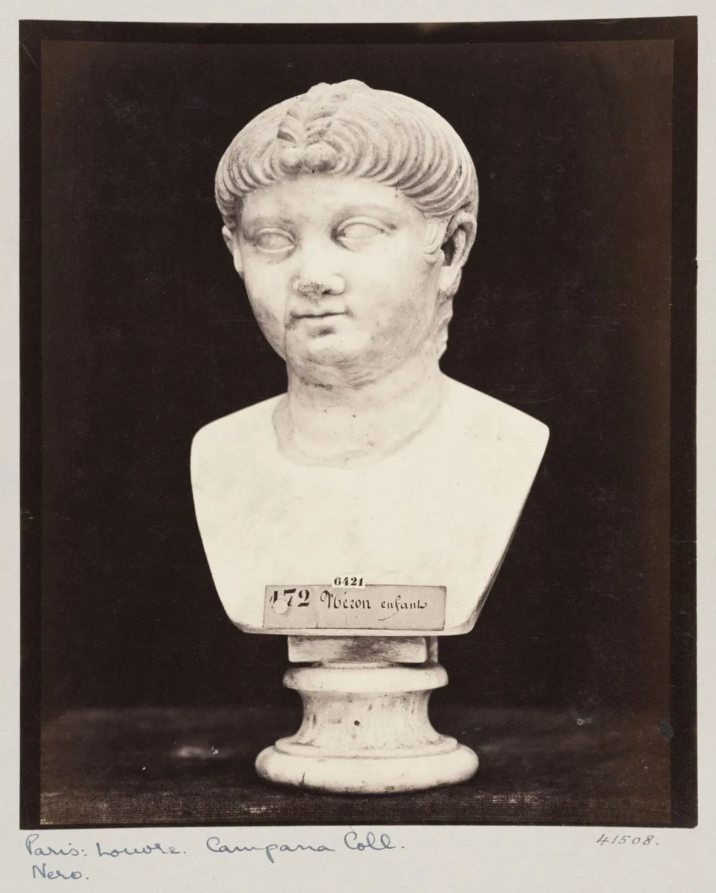 Marble Bust of the Emperor Nero when a child, by Louise Laffon, photographic, 1864