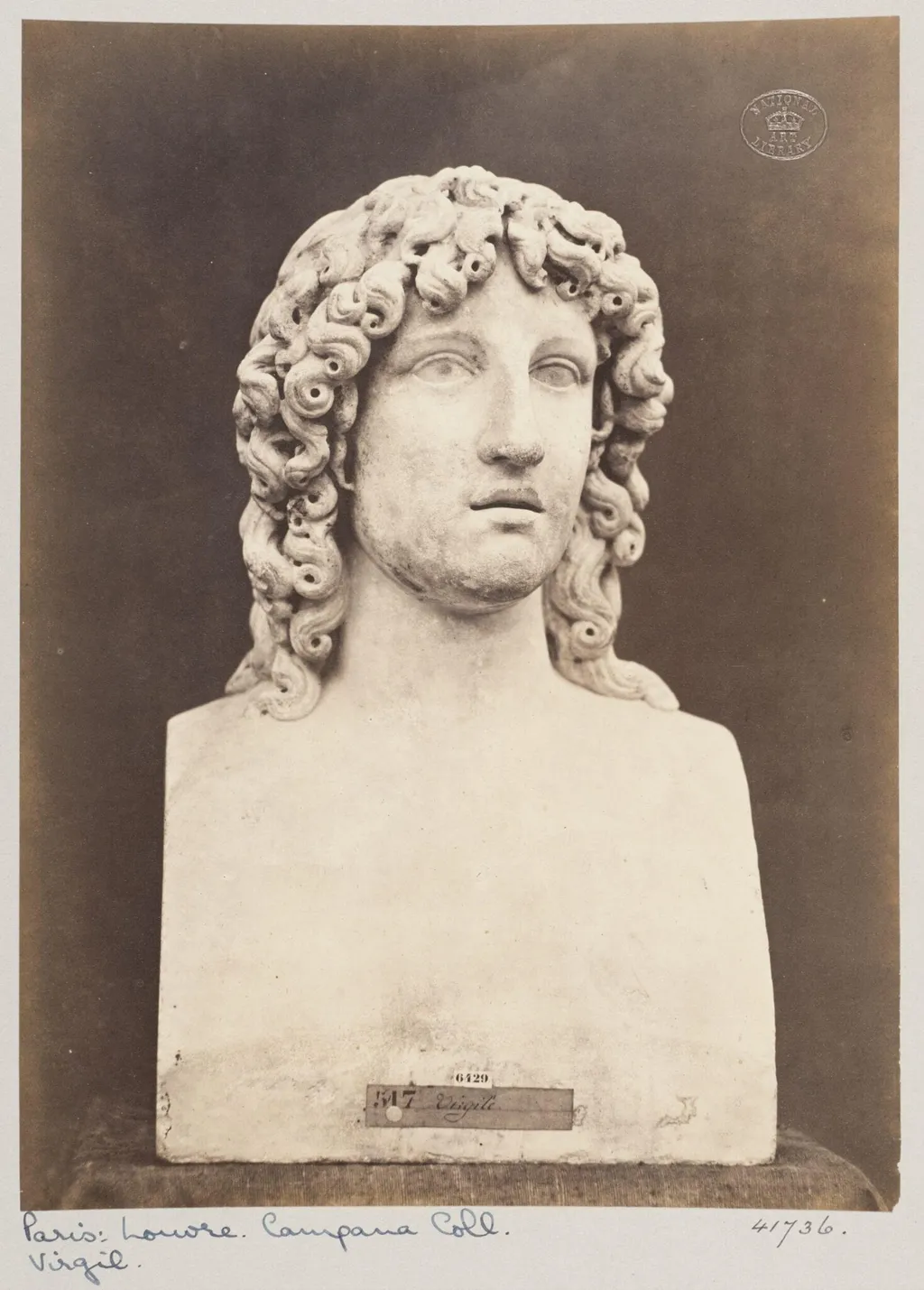 Marble bust of Virgil, by Louise Laffon, photographic, 1864