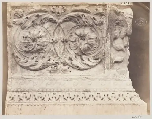 Marble portion of a sacophagus ornamented with bas-relief foliage, by Louise Laffon