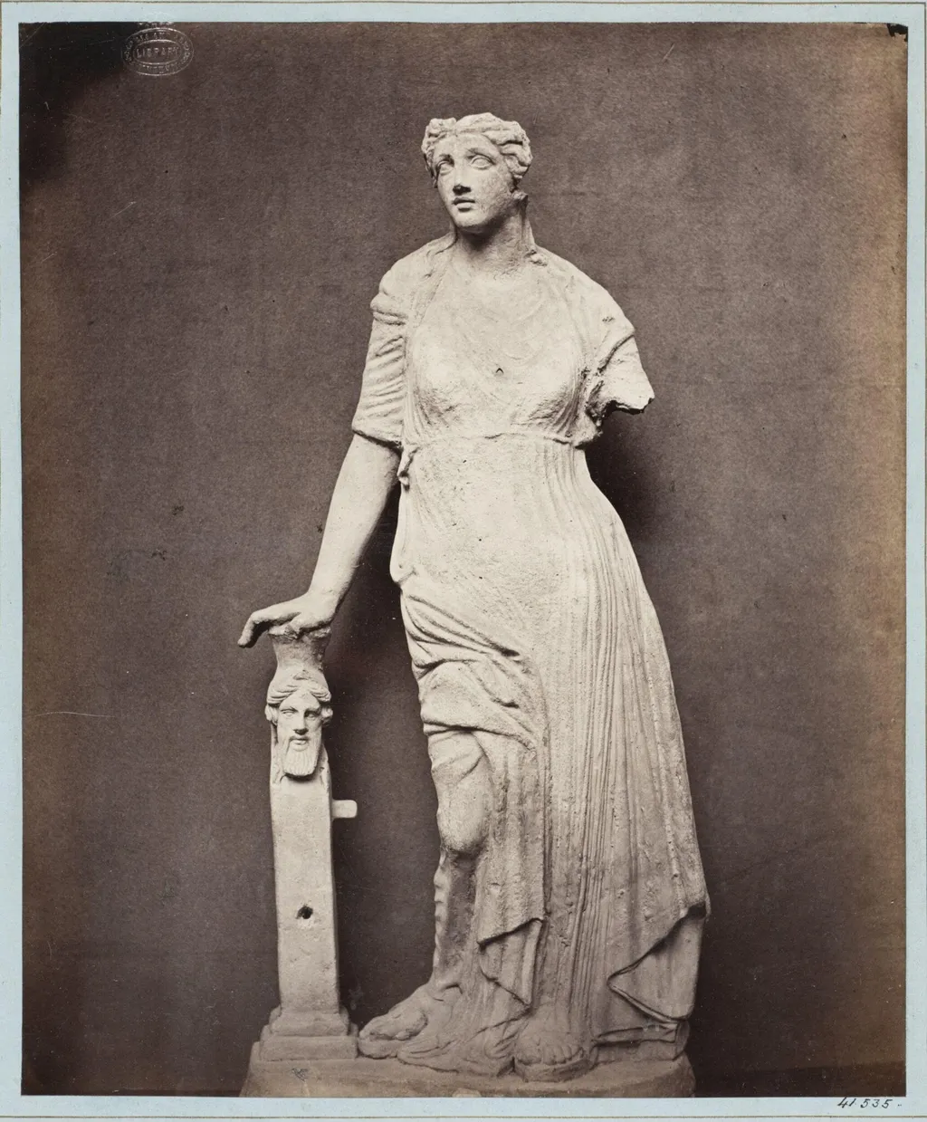 Venus leaning on a bearded Herma statuette in terra cotta, by Louise Laffon, photographic, 1864