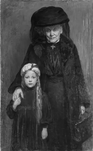 Louise Lange, f. Aagaard, kunstnerens moder og en lille pige