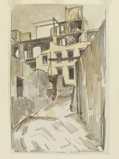Conduit Street, corner of Saville Row, after bombing, by Lousada