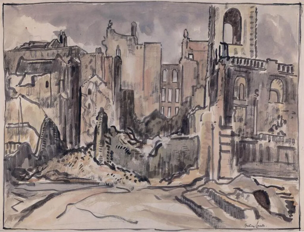 St. Nicholas, Cole Abbey, Queen Victoria Street, by Lousada, watercolor, 1941