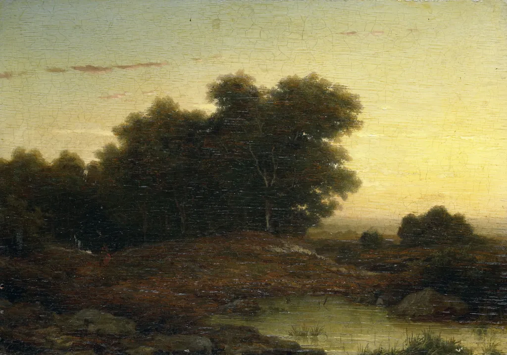 View in the Woods at Sunset, by Louwrens Hanedoes, oil, 1849