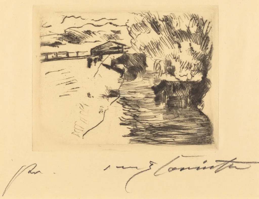Am see (On a Lake), by Lovis Corinth, ink, 1917