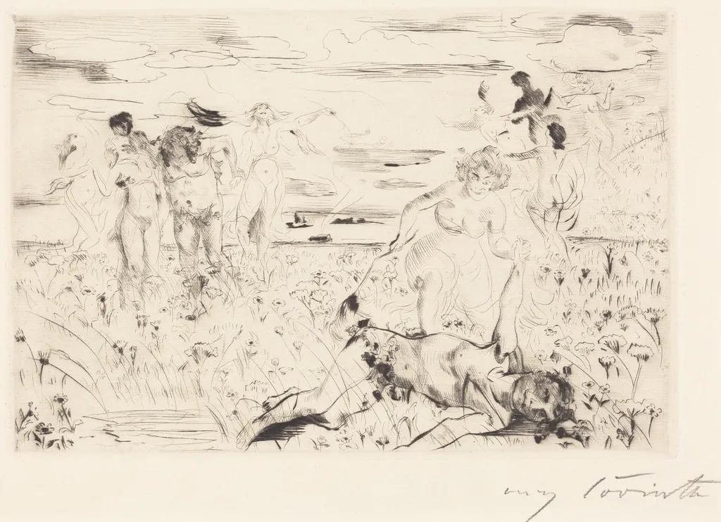 Bacchanal, by Lovis Corinth, ink, 1914