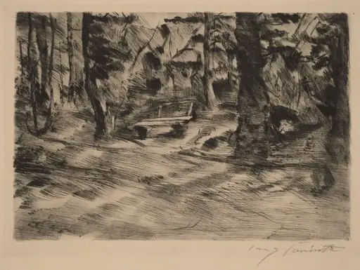 Bank im Walde II (Bench in the Woods II), by Lovis Corinth