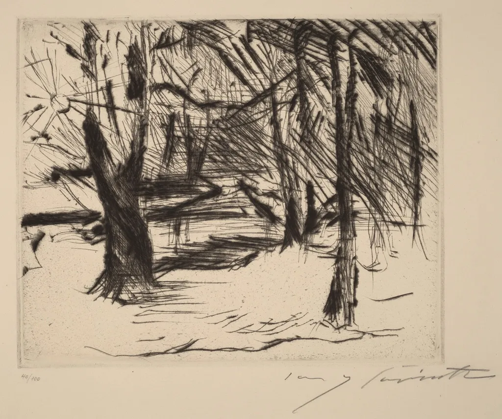 Bäume mit Sonne (Trees in the Sun), by Lovis Corinth, ink, 1920