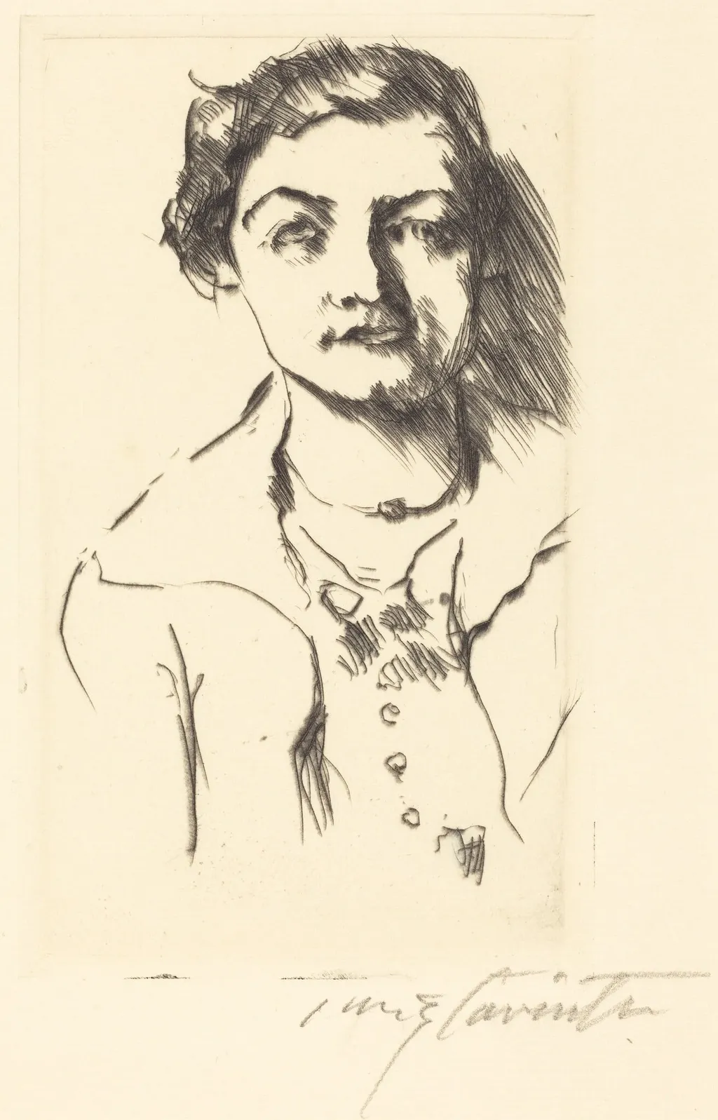 Bildnis einer Jungen Dame—Anneliese Halbe (Portrait of a Young Woman—Anneliese Halbe), by Lovis Corinth, ink, 1918
