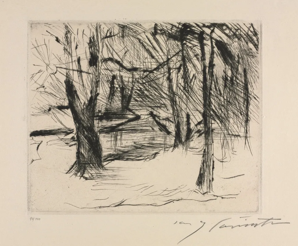 Der Tiergarten: Trees with Sun, by Lovis Corinth, 1920