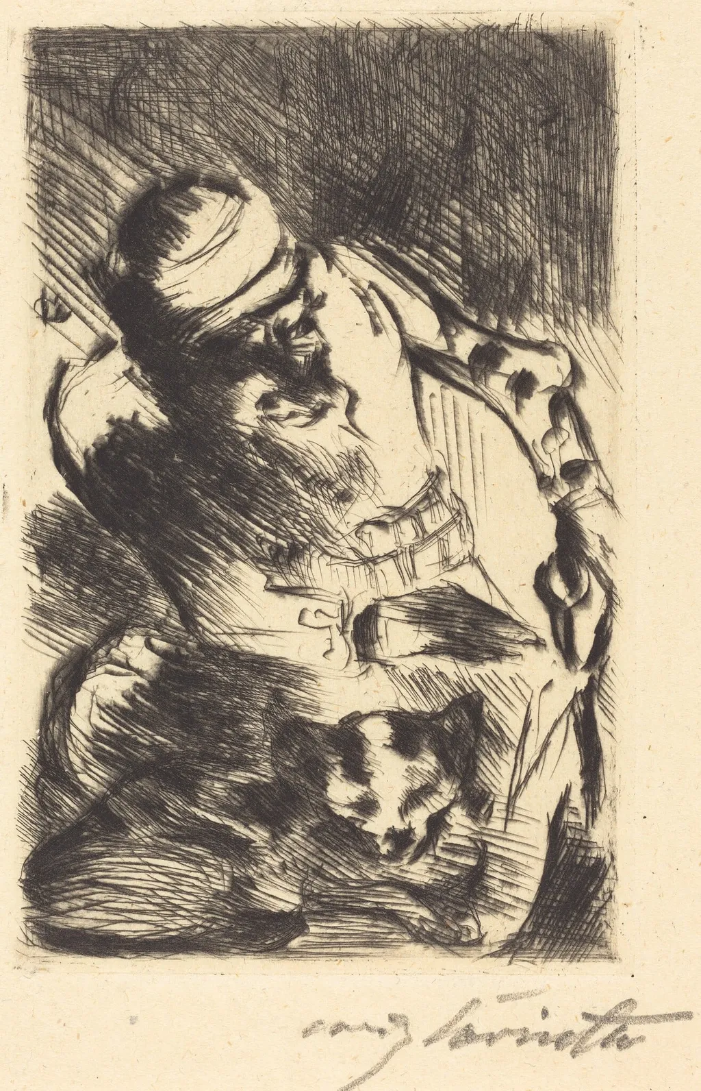 Die Katze des Propheten (The Cat of the Prophet), by Lovis Corinth, ink, 1919