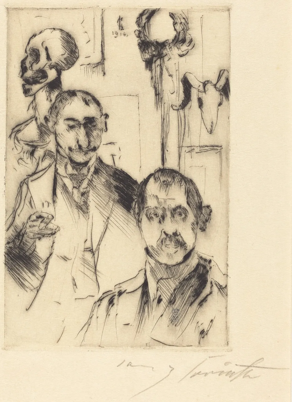 Doppelbildnis mit Skelett (Double Portrait with Skeleton), by Lovis Corinth, ink, 1916
