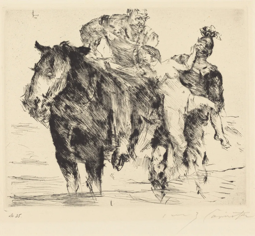 Frauenräuber (Rape), by Lovis Corinth, ink, 1920