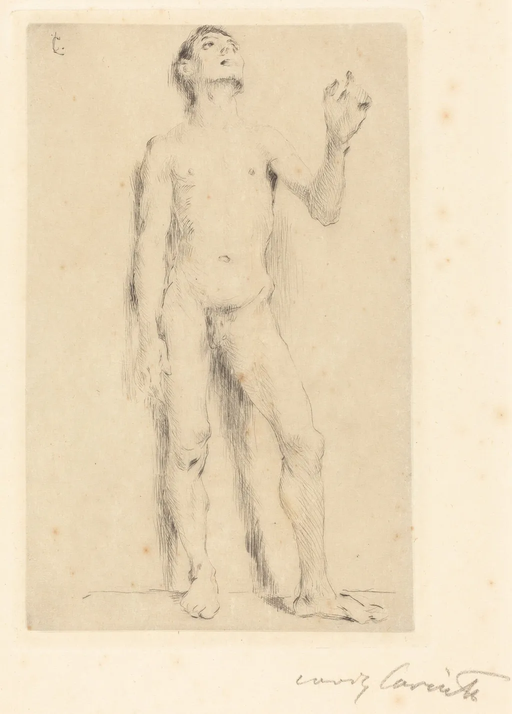 Jünglingsakt (Young Male Nude), by Lovis Corinth, ink, 1905