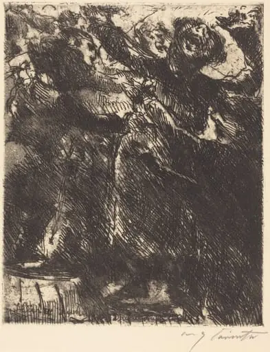 Kapuzinerpredigt—"Hetzt sich lieber herum mit der Dirn'" (The Capuchin's Sermon—"He Prefers to Run Around with a Girl"), by Lovis Corinth