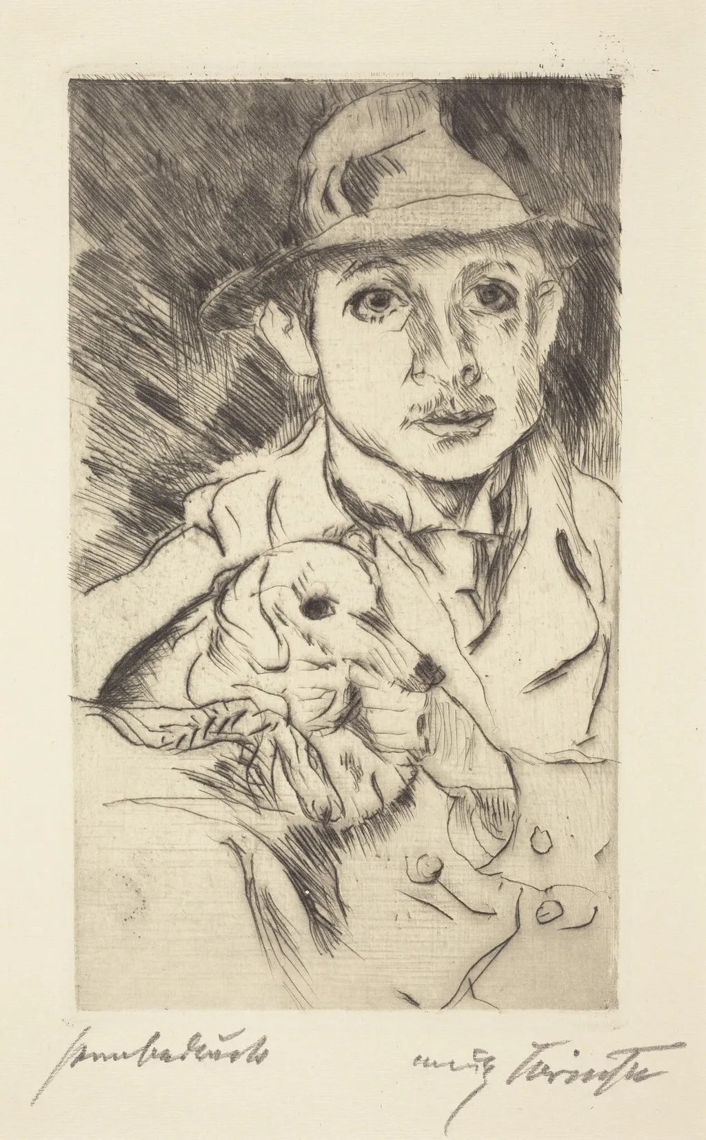 Knabe mit Hund (Boy with Dog), by Lovis Corinth, ink, 1915