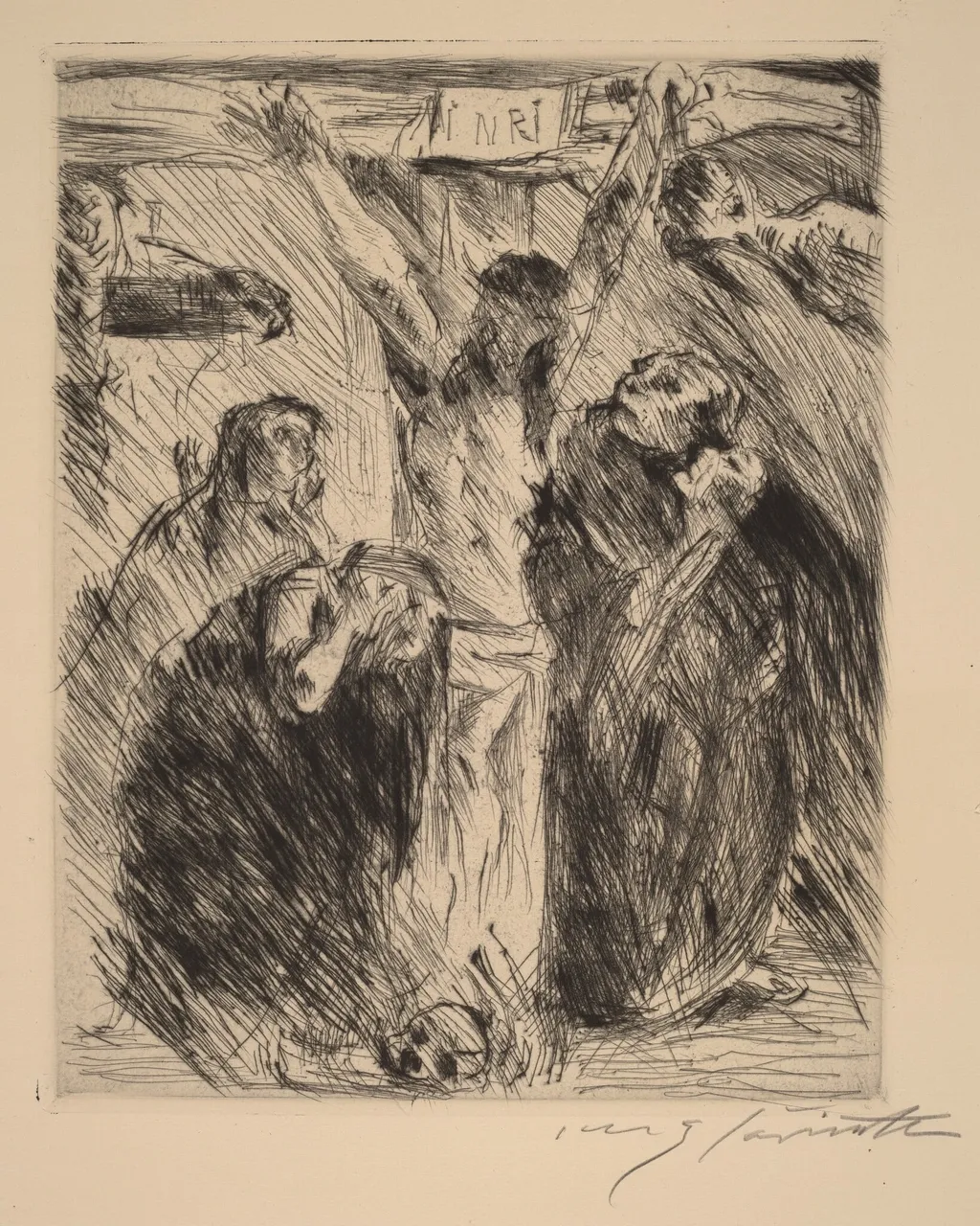 Kreuzigung, nach dem Altarbild in Tölz (Crucifixion, after the Altarpiece at Tölz), by Lovis Corinth, ink, 1922