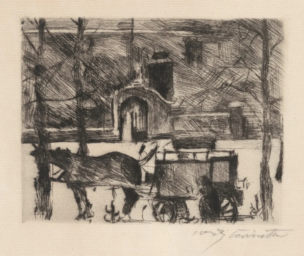 Milchwagen (Milk Wagon), by Lovis Corinth, ink, 1916