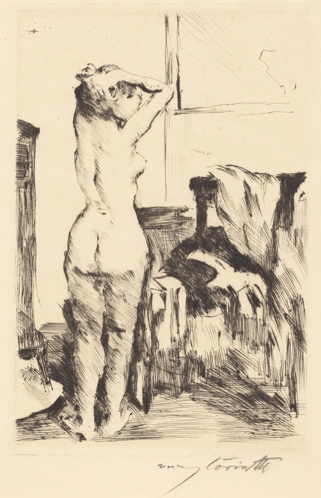 Modellstudie (Study of a Model), by Lovis Corinth, ink, 1916
