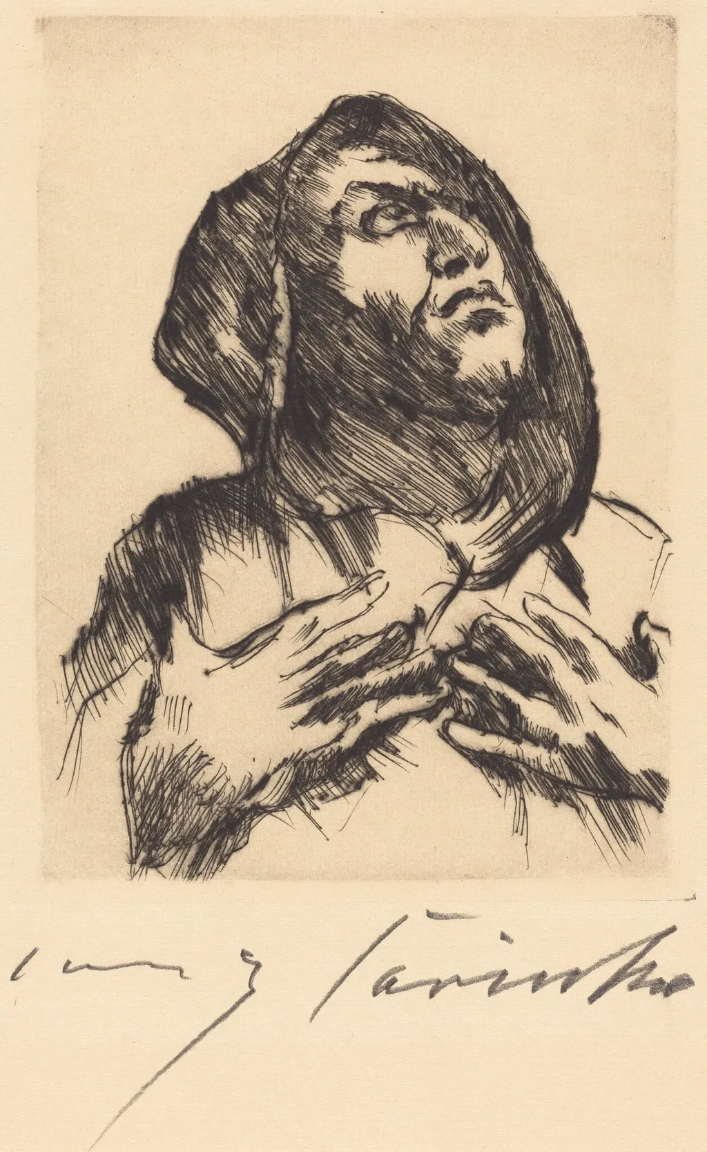 Mönch mit Erhobenem Blick (Monk Gazing Upward), by Lovis Corinth, ink, 1916