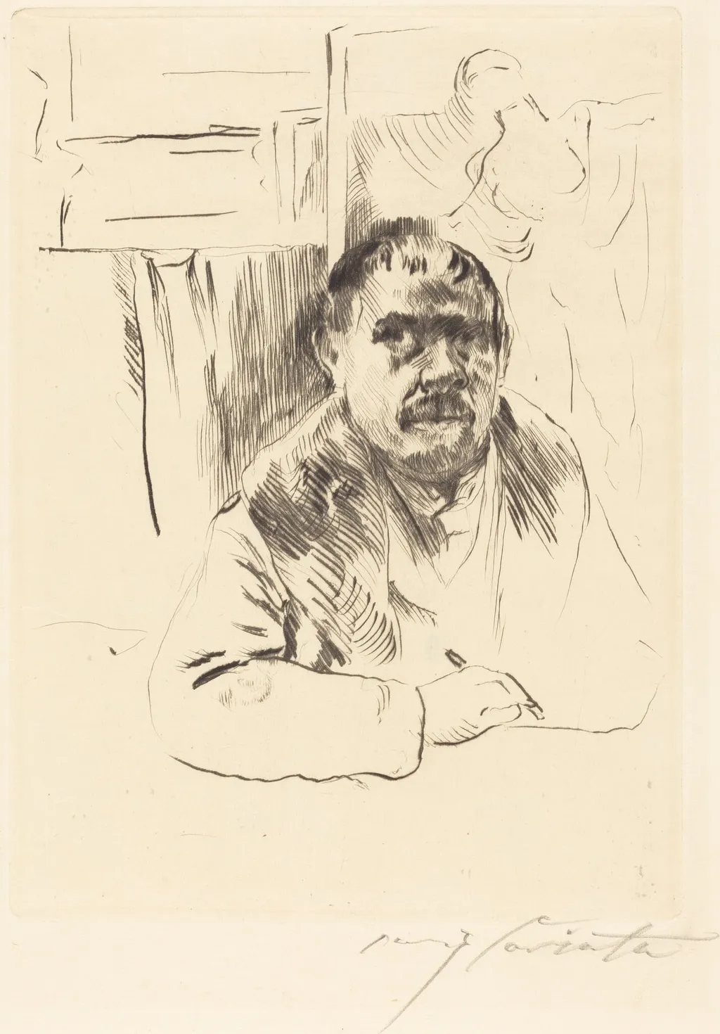 Selbstbildnis im Pelz (Self-Portrait in a Fur Coat), by Lovis Corinth, ink, 1913