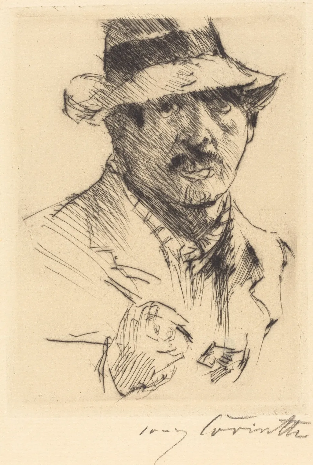 Selbstbildnis (Self-Portrait), by Lovis Corinth, ink, 1920