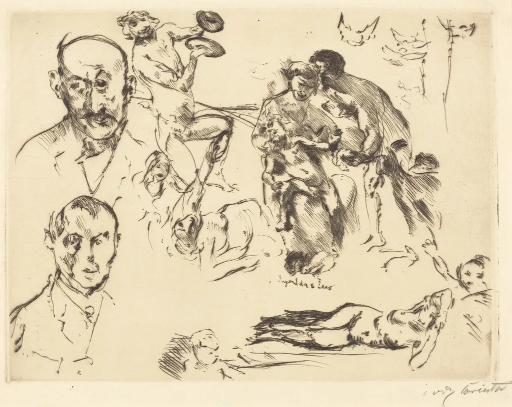 Sketches of Men, including Max Liebermann, by Lovis Corinth, ink, 1915
