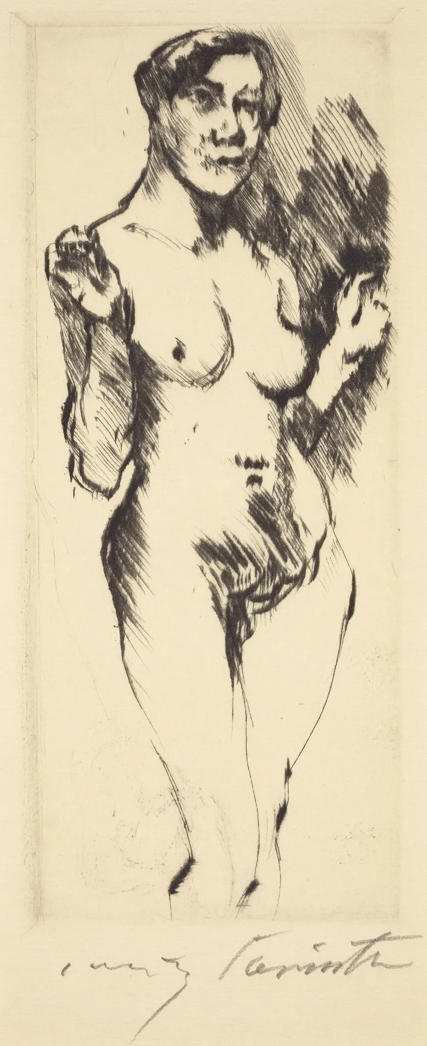 Stehende Weibliche akte (Standing Female Nude), by Lovis Corinth, ink, 1916