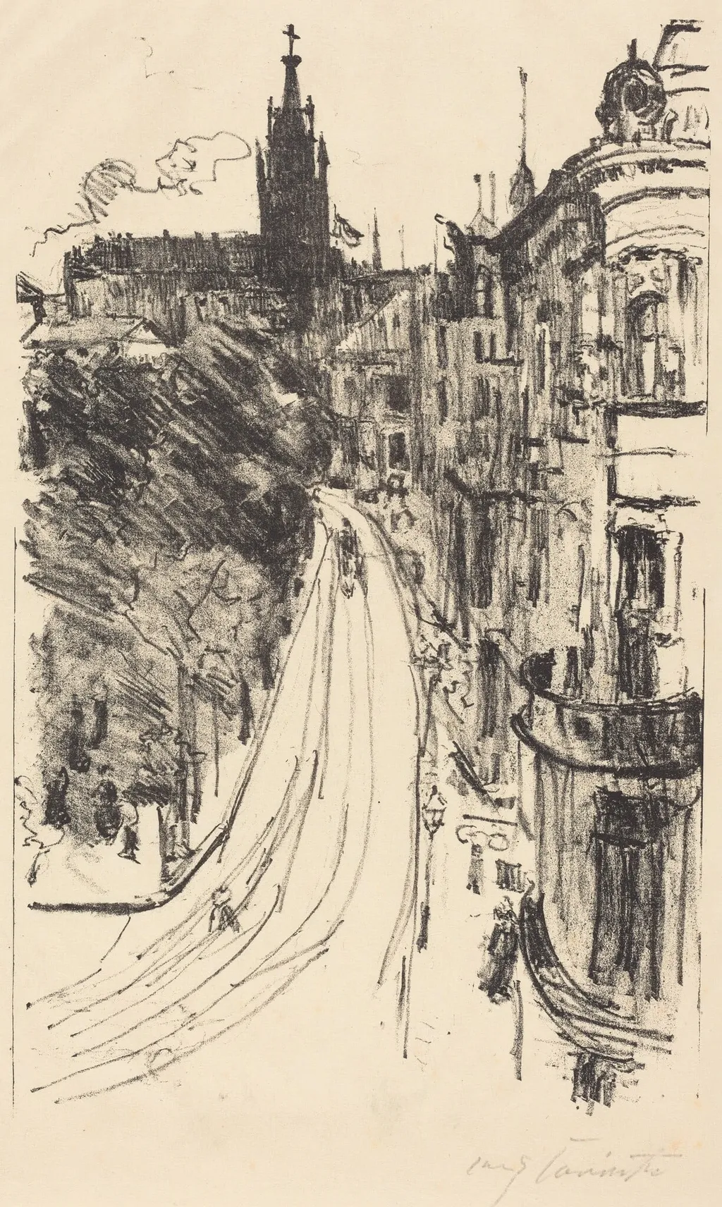 Strasse in Königsberg (Street in Königsberg), by Lovis Corinth, ink, 1918