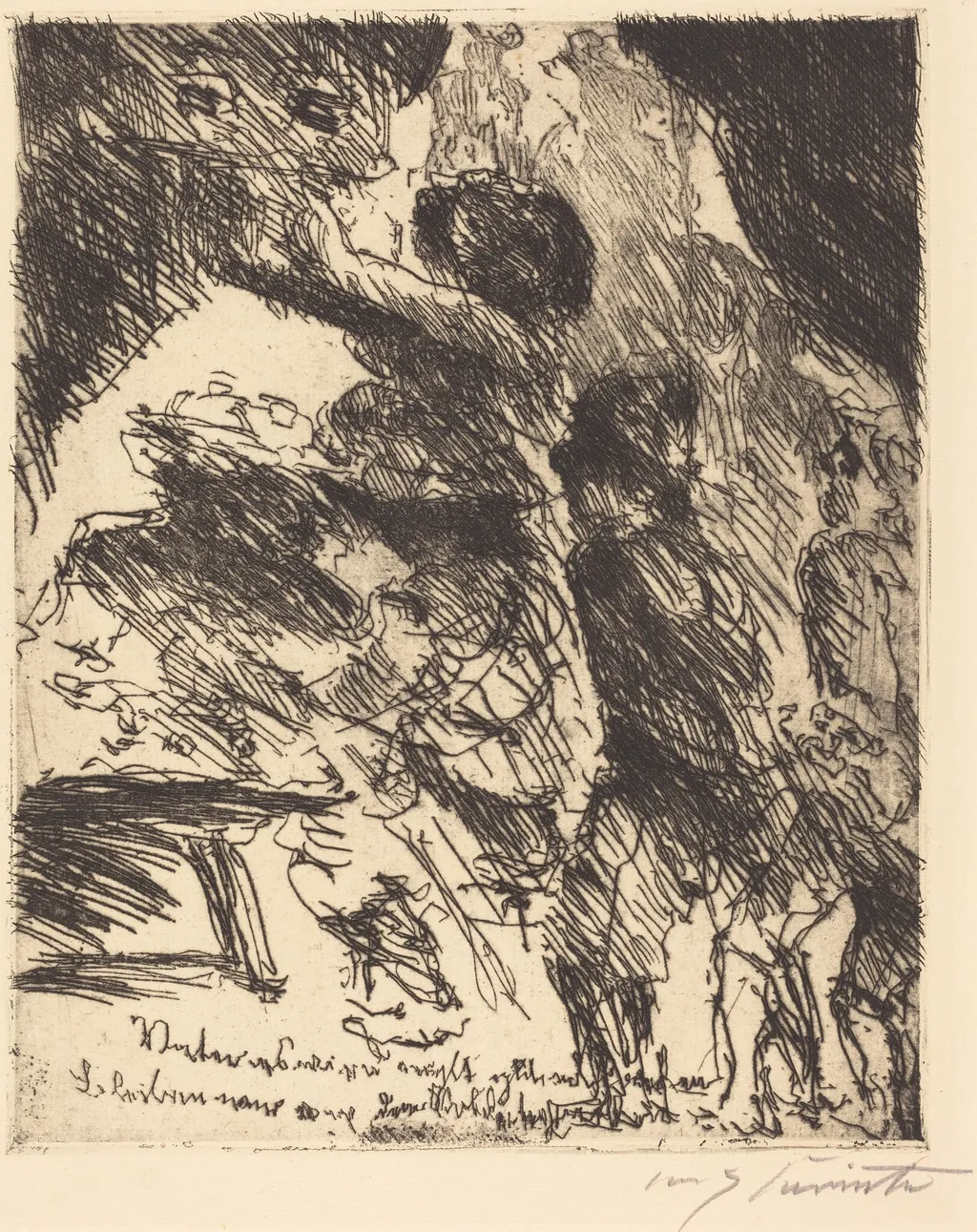 "Vater, es wird nicht gut ablaufen, bleiben wir von dem soldatenhaufen" ("Father, This Won't Turn Out Well, We should stay away from the gang of soldiers"), by Lovis Corinth, ink, 1923