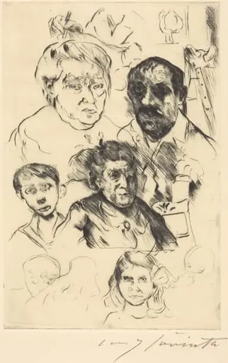 Verschiedene Köpfe und Selbstbildnis (Assorted Heads and Self-Portrait), by Lovis Corinth