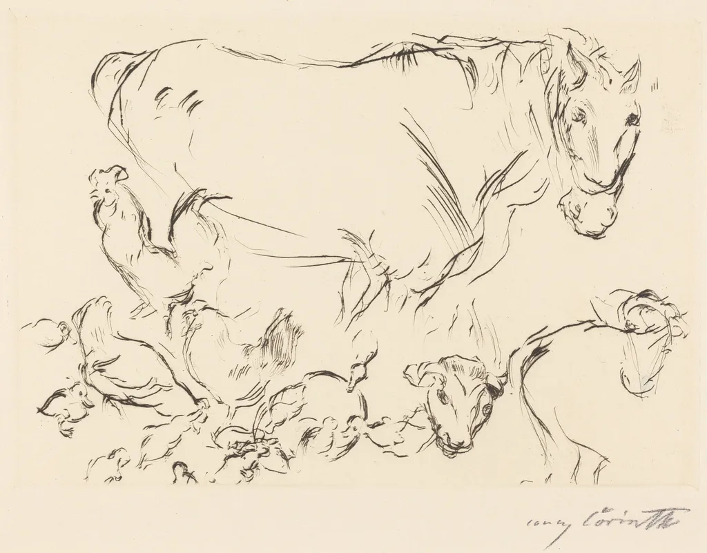 Verschiedene Tierstudien (Animal Studies), by Lovis Corinth, ink, 1917