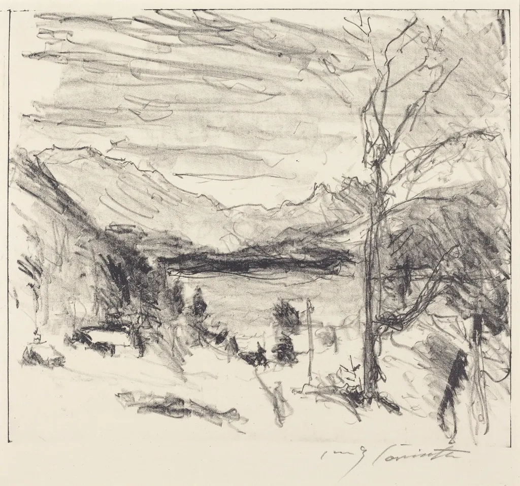Walchensee im Nebel (Walchensee in Fog), by Lovis Corinth, ink, 1920