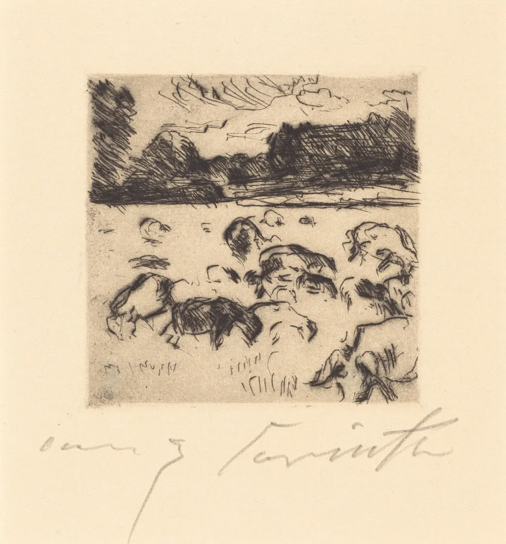 Weidende Schafe (Grazing Sheep), by Lovis Corinth, ink, 1916